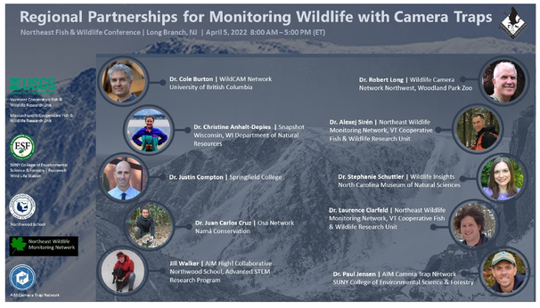 Regional Partnerships for Monitoring Wildlife with Camera Traps flyer with presenter headshots